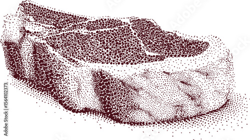 Illustration of a raw beef steak using pointillism technique in sepia tones. Vector illustration