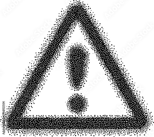 Dotted warning sign with exclamation mark inside a triangular shape. Vector illustration in sketch style
