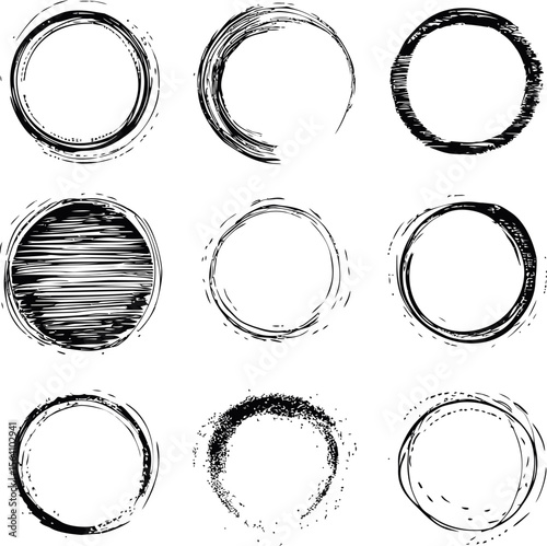 Set of hand-drawn black circles. Vector illustration in sketch style