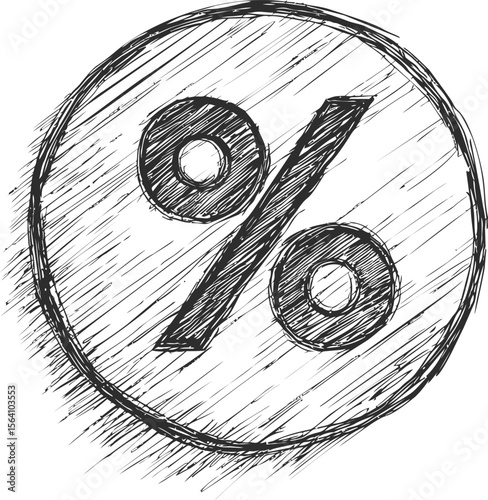 Sketch of a percentage symbol in black and white pencil drawing style. Vector illustration