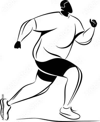 Stylized black and white illustration of a man running energetically. Vector illustration in sketch style