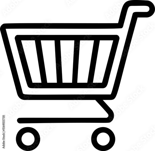 Black and white shopping cart icon with simple outline design. Vector illustration