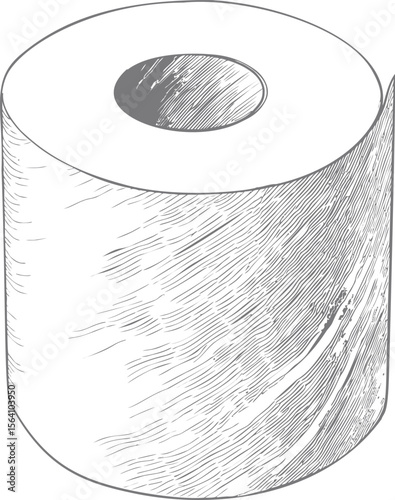 Detailed sketch illustration of a toilet paper roll with textured lines. Vector illustration