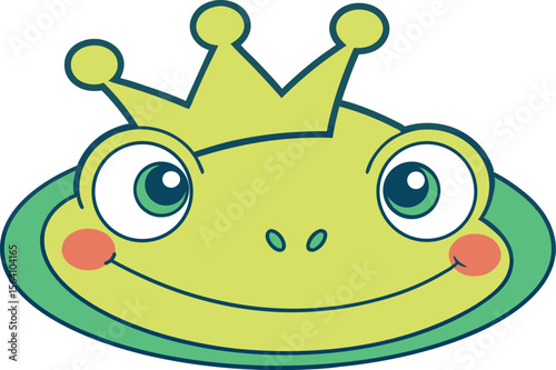 Adorable Frog Prince with a Crown Smiling Charmingly An Enchanting Creature from a Whimsical Fairytale Vector Illustration