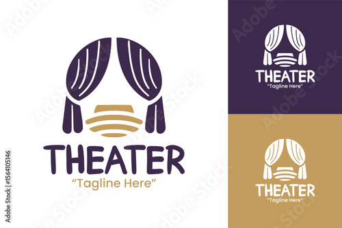 Luxury Theater Logo Design with Gold and Purple for Premium Branding
