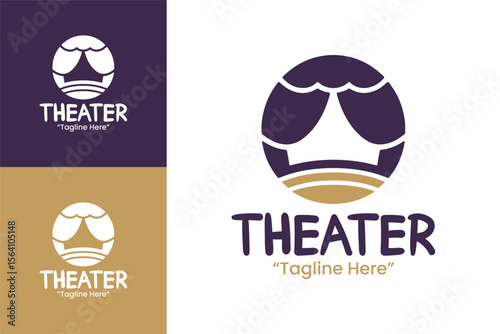 Modern and Stylish Theater Logo in Gold and Purple Color Palette
