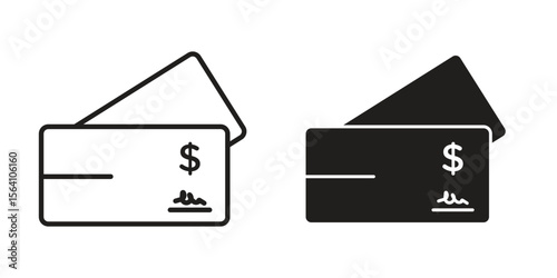 Cheque icon in Thin linear and flat style. sign and symbol set