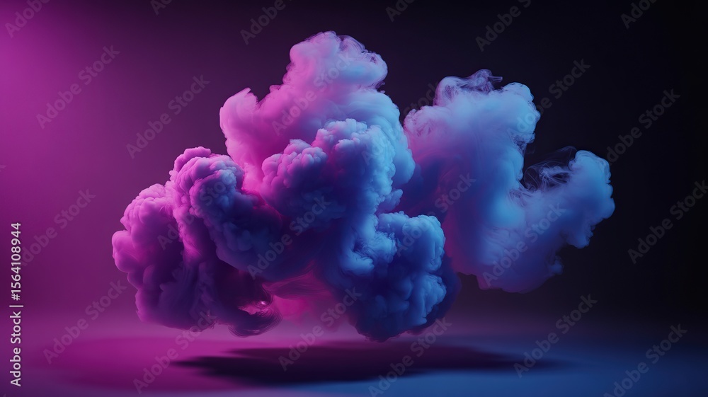 Fototapeta premium Abstract swirling smoke clouds illuminated by vibrant pink and blue neon lights