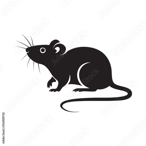 Silhouette Illustration Of A Curious Rat On White Background Vector Image Of A Black Rodent With Whiskers And A Long Tail