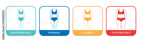 Underweight, Normal, Chubby, Overweight icon set illustration vector. Inside Square