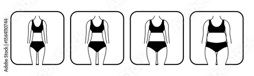 Underweight, Normal, Chubby, Overweight icon set illustration vector. Inside Square