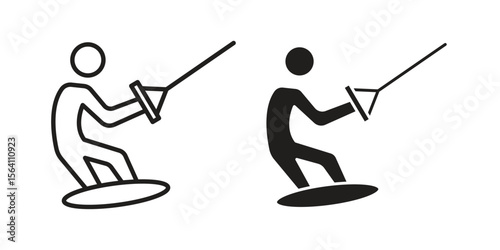 Wakeboarding icon in Thin linear and flat style. sign and symbol set