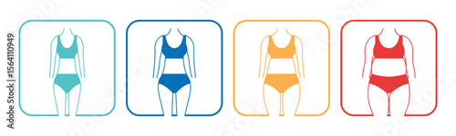 Underweight, Normal, Chubby, Overweight icon set illustration vector. Inside Square
