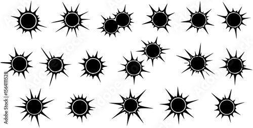 Metal bullet hole set vector. Input holes and output
