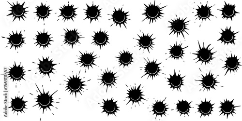Metal bullet hole set vector. Input holes and output
