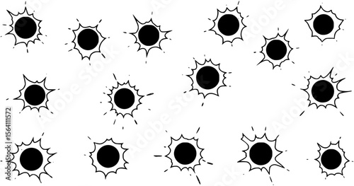 Metal bullet hole set vector. Input holes and output
