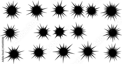 Metal bullet hole set vector. Input holes and output
