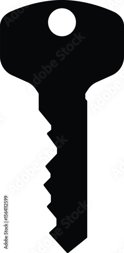 Key Silhouette Vector Illustration - Simple black silhouette of key isolated on a plain solid white background