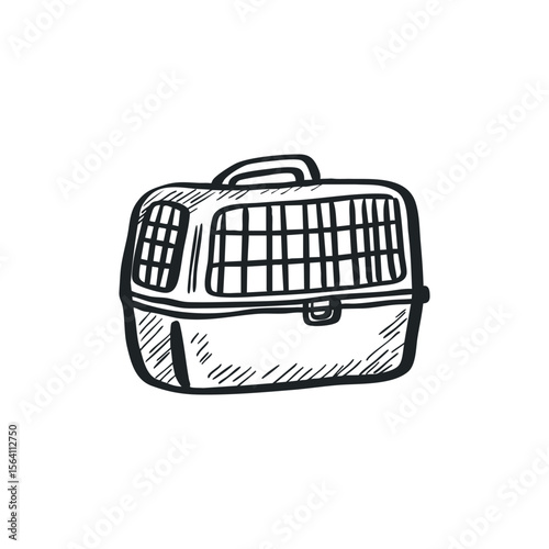 Pet carrier doodle illustration in vector on isolated white background
