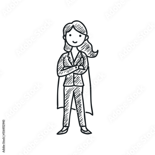 Businesswoman in superhiro cloak standing in hero pose