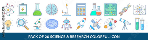 20 Science and Research Vector Icons – Colorful Laboratory and Education Set