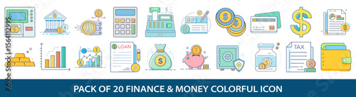 Finance and Money Vector Icons – Colorful Business and Banking Set