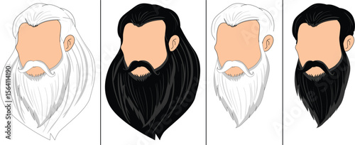 Multiple face white beard and black beard vector