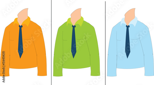 Multiple color shirt, orange shirt, green shirt, blue shirt vector