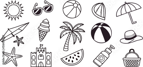 Summer Vacation Icons Beach, Sun, and Fun Vector Graphics
