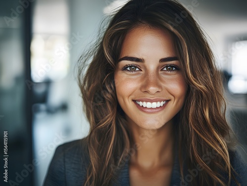 Wallpaper Mural Portrait of a Smiling Woman with Long Brown Hair Torontodigital.ca
