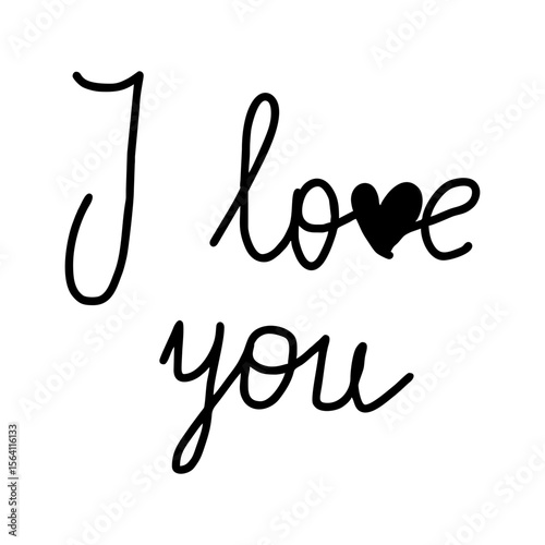 Handwritten "I Love You" Phrase with Heart Icon in Cute Black Doodle Style for Valentine's Day, Romance Cards, Modern Minimal Design on Transparent SVG Background