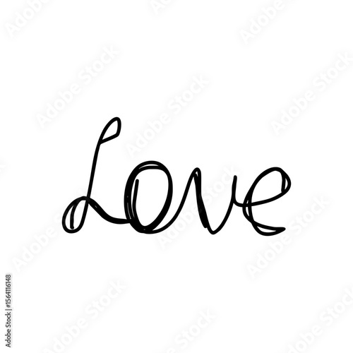 Calligraphy “LOVE” Word Art in Flowing Black Doodle Script for Romantic Typography Design, Greeting Cards, Social Media Posts and Valentine's Graphics on Transparent SVG Background