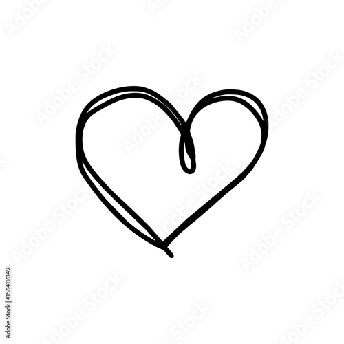 Outline Heart Symbol in Black Doodle Line Art for Romantic, Love-Themed Crafts, Social Media Icons and Creative Valentine's Day Projects on Transparent Background