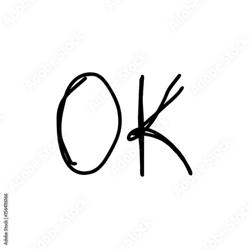 OK hand drawn doodle text with oval outline on transparent background