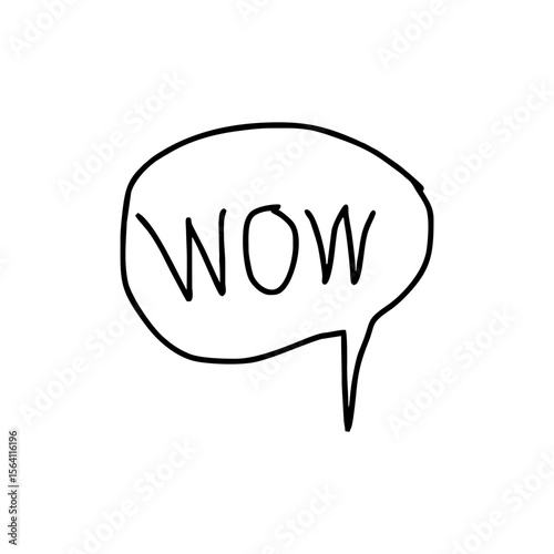 Hand drawn “WOW” speech bubble in bold black doodle style, perfect for kids’ response icons, cartoon comics, UI alerts, or expressive child communication designs in transparent SVG format