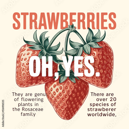 Delicious strawberries design featuring fresh fruit graphics, perfect for posters, banners, or food-related product advertisements and branding materials, suitable for scalable design projects.