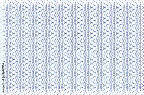 Flower of Life, Hexafoil, Six-petal rosette, 6 petal rosette symbolism, Deep blue gradient color geometric diagram, figures, patterns, abstract geometric hexagonal, tattoo design background texture