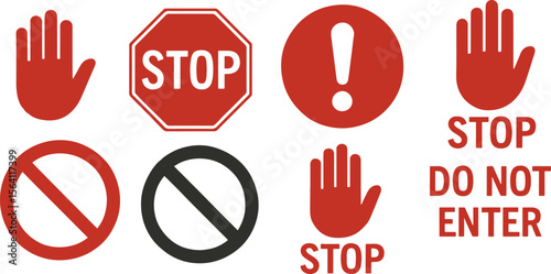 Collection of Red Stop and Prohibition Signs