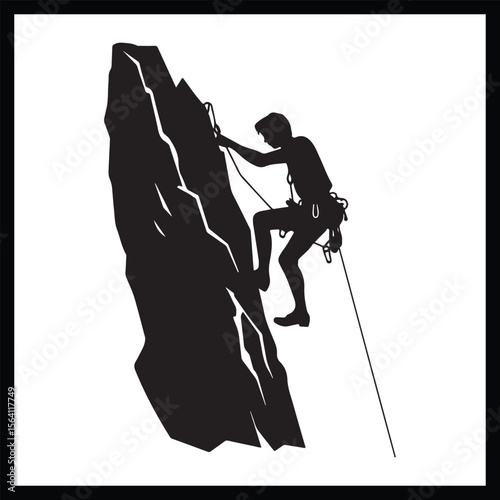 Rock Climbing Silhouette Clipart on White Background
