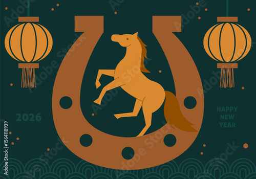 Happy chinese new year 2026. Horse is a symbol of the 2026 Chinese New Year. Figure of Horse. 2026 holiday design
