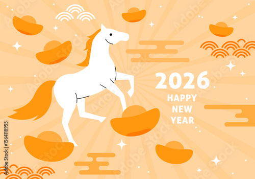 Chinese new year of the horse 2026 cartoon vector background