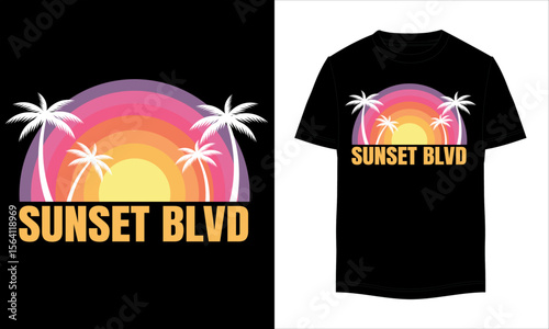 Sunset Blvd T-shirt design. Mountain t shirt, Summer t shirt vector illustration. T-shirt design vector for print. Camping t shirt design and vector illustration.