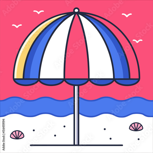 Colorful beach umbrella icon for summer vacation