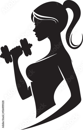 Fitness Woman Taking a Dumbbell Silhouette Vector Illustration on Transparent Background