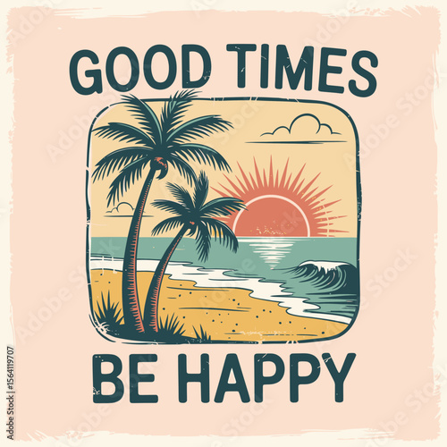 Summer paradise scene showcasing a beach landscape with palm trees and sunset to evoke a holiday, travel, and tropical mood in eye-catching graphic.