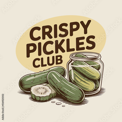 A charming design featuring a jar and a collection of crisp pickles, this graphic is ideal for food products, restaurant logos, or creating fun and appealing culinary graphics.