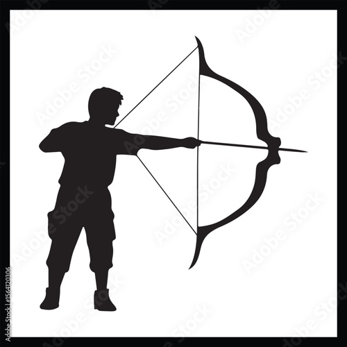 Archery Silhouette Clipart on White Background