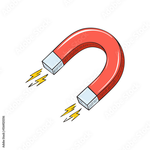 Red horseshoe magnet with lightning bolts