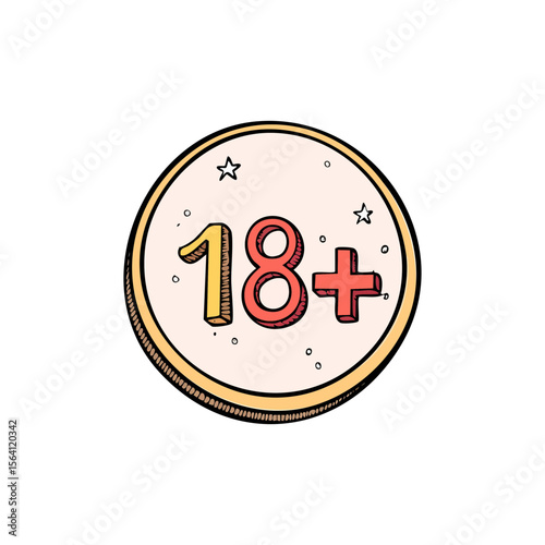 Hand drawn 18+ symbol illustration