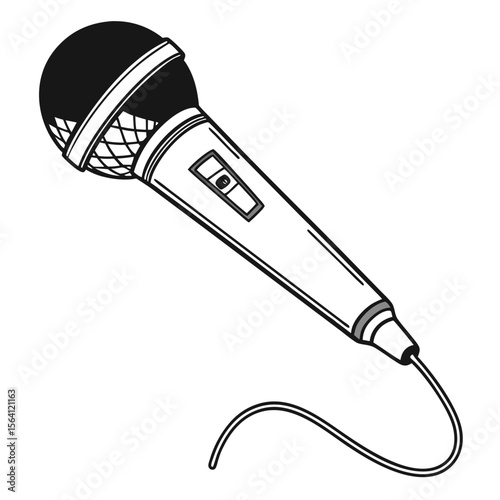 Vector microphone icon with mesh grille detail and slim handle

